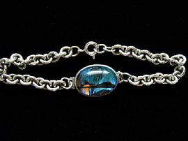 Sterling Silver Handpainted Butterfly Wing Bracelet Aloha Memorabilia Vintage Jewelry